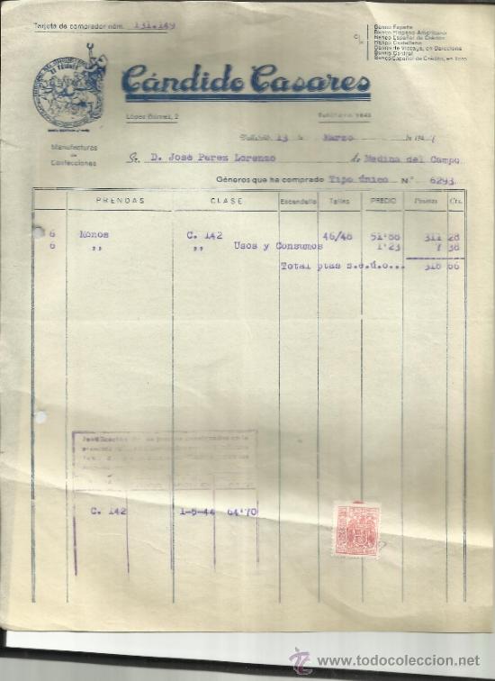 Old Invoices: FACTURA DE C&Aacute;NDIDO CASARES. VALLADOLID. 1947
