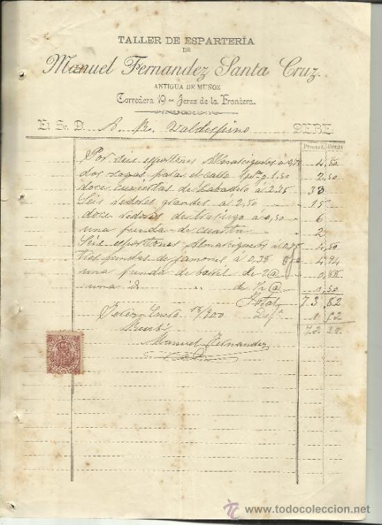 Facturas antiguas: FACTURA DE MANUEL FERN&Aacute;NDEZ SANTA CRUZ . ANTIGUA DE MU&Ntilde;OZ.  JEREZ DE LA FRONTERA. C&Aacute;DIZ. 1900