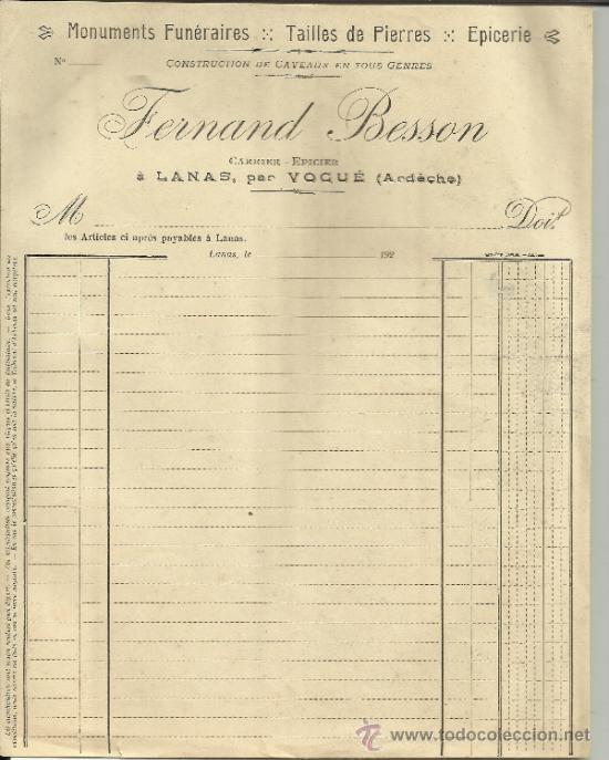 Fatture antiche: MODELO DE FACTURA DE FERNAND BESSON. LANA. FRANCIA.