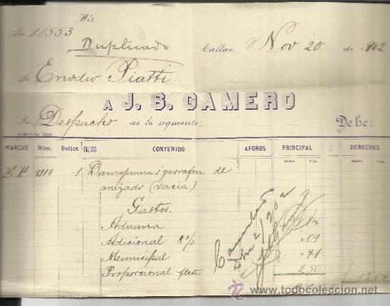 Facturas antiguas: FACTURA DE J.B. GAMERO. CALLAO. PER&Uacute;. 1902