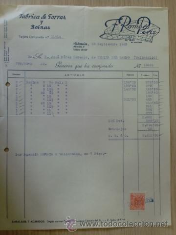 Alte Rechnungen: FACTURA DE F. ROMERO PERIS. FABRICA DE GORRAS Y BOINAS. VALENCIA. SEPTIEMBRE 1953.