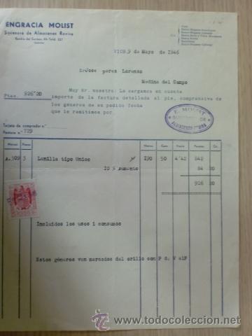 Factures anciennes: FACTURA DE ENGRACIA MOLIST. SUCESORA DE ALMACENES ROVIRA. VICH, BARCELONA. MAYO 1946.