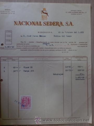 Facturas antiguas: FACTURA DENACIONAL SEDERA S. A. N.S.S.A. BARCELONA. OCTUBRE  1955.