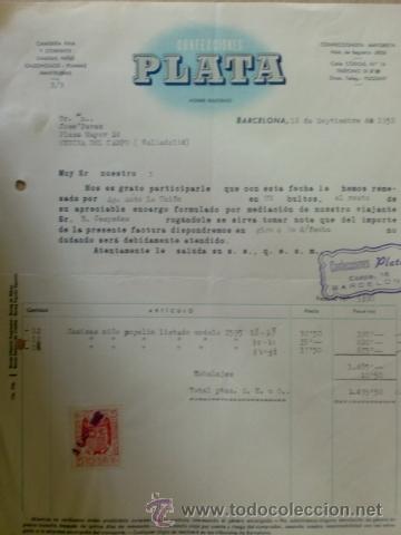 Facturas antiguas: FACTURA DE CONFECCIONES PLATA. CAMISERIA FINA Y CORRIENTE. BARCELONA. SEPTIEMBRE 1952.