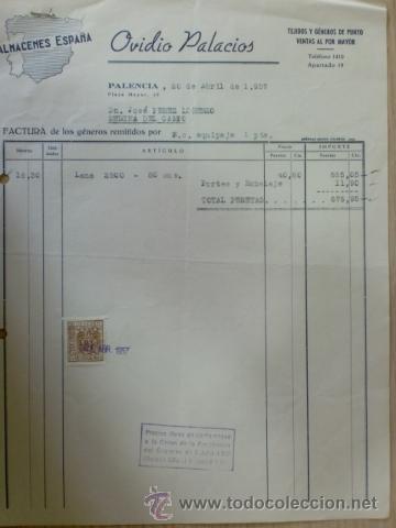 Facturas antiguas: FACTURA DE OLVIDO PALACIOS. ALMACENES ESPA&Ntilde;A, TEJIDOS Y GENEROS DE PUNTO. PALENCIA. ABRIL 1945.