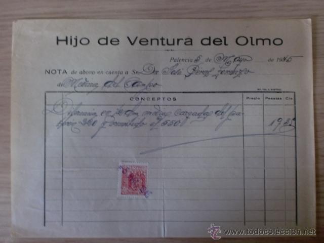 Facturas antiguas: FACTURA DE HIJO DE VENTURA DEL OLMO. PALENCIA. MAYO 1945.