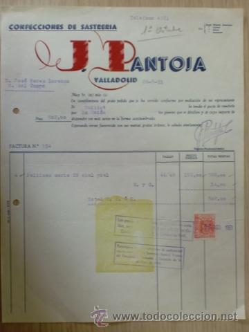 Facturas antiguas: FACTURA DE J. PANTOJA. CONFECCIONES DE SASTRERIA. VALLADOLID. AGOSTO 1951.