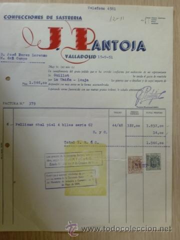 Facturas antiguas: FACTURA DE J. PANTOJA. CONFECCIONES DE SASTRERIA. VALLADOLID. SEPTIEMBRE 1951.
