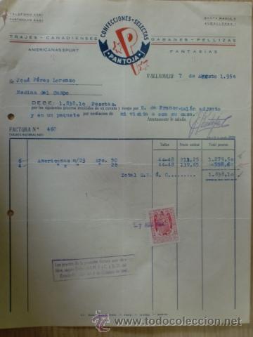 Facturas antiguas: FACTURA DE CONFECCIONES SELECTAS PANTOJA. VALLADOLID. AGOSTO 1954.