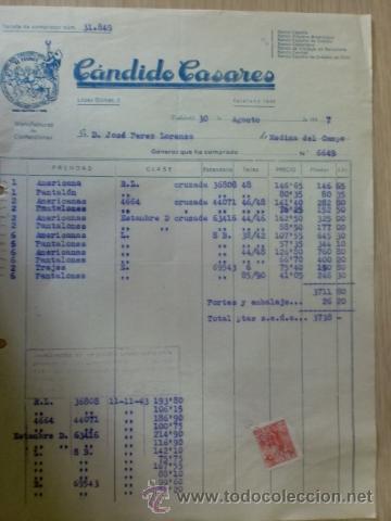 Facturas antiguas: FACTURA DE CANDIDO CASARES. CONFECCIONES EL TRIUNFO. VALLADOLID. AGOSTO 1947.