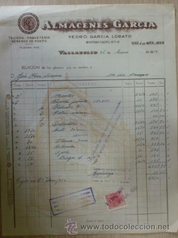 Alte Rechnungen: FACTURA DE PEDRO GARCIA LOBATO. ALMACENES GARCIA. VALLADOLID. ENERO 1950.