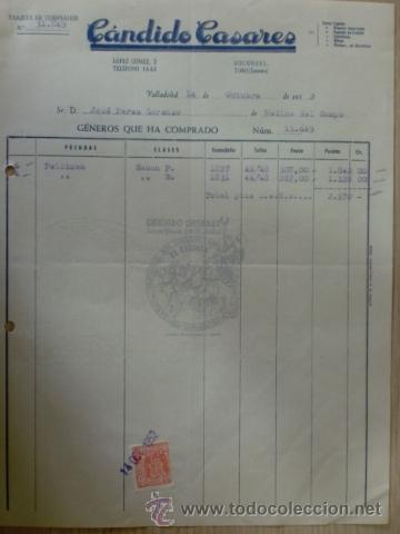 Alte Rechnungen: FACTURA DE CANDIDO CASARES. VALLADOLID. OCTUBRE 1952.