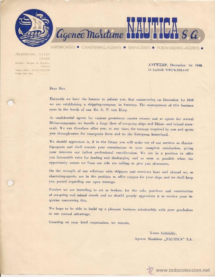 Facturas antiguas: AGENCE MARITIME 1943 NAUTICA FACTURA ANTIGUA