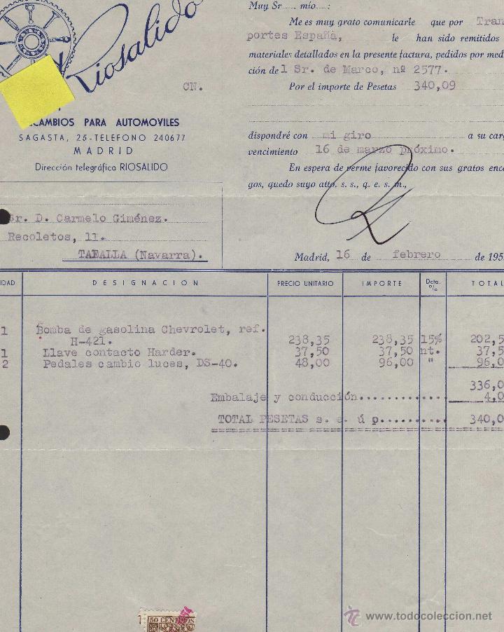 Factura Recambios Automoviles Riosalido Madrid Comprar Facturas Antiguas En Todocoleccion