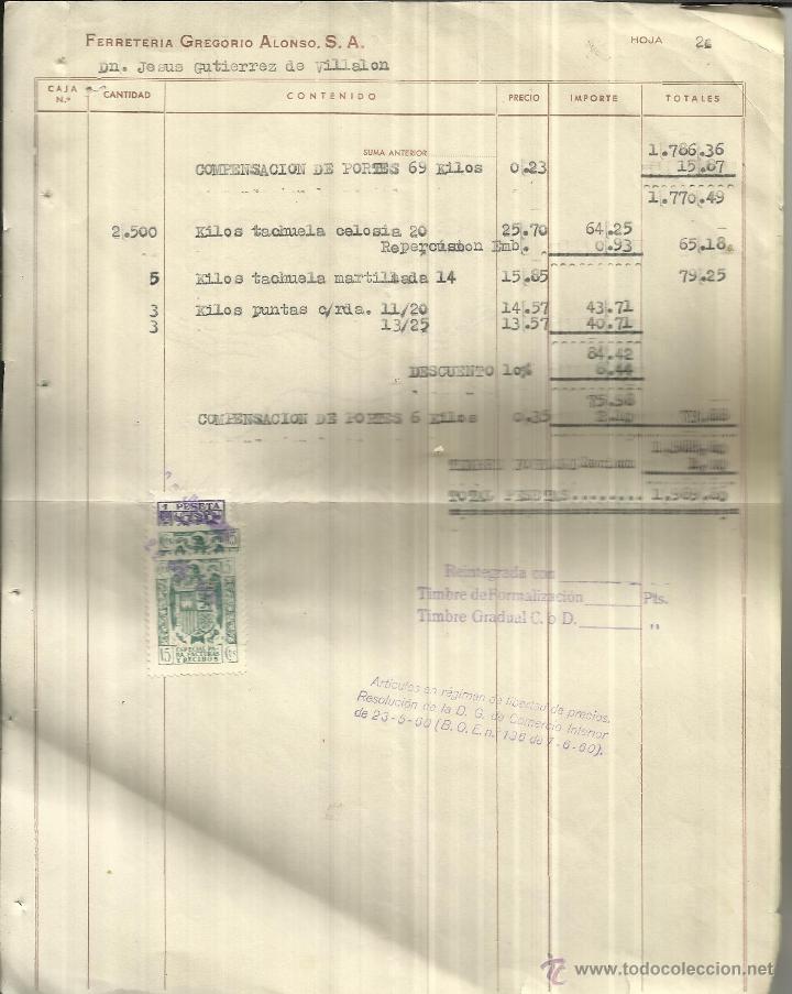 Facturas antiguas: BILL GREGORIO ALONSO HARDWARE SA. GIJ&Oacute;N. 1960 - Foto 2