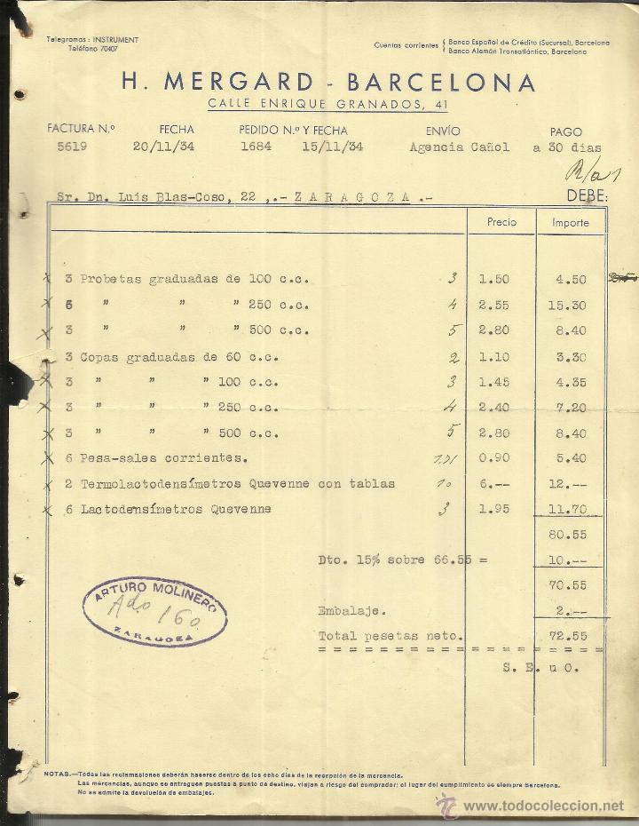 Alte Rechnungen: FACTURA DE H. MERGARD. BARCELONA. 1934