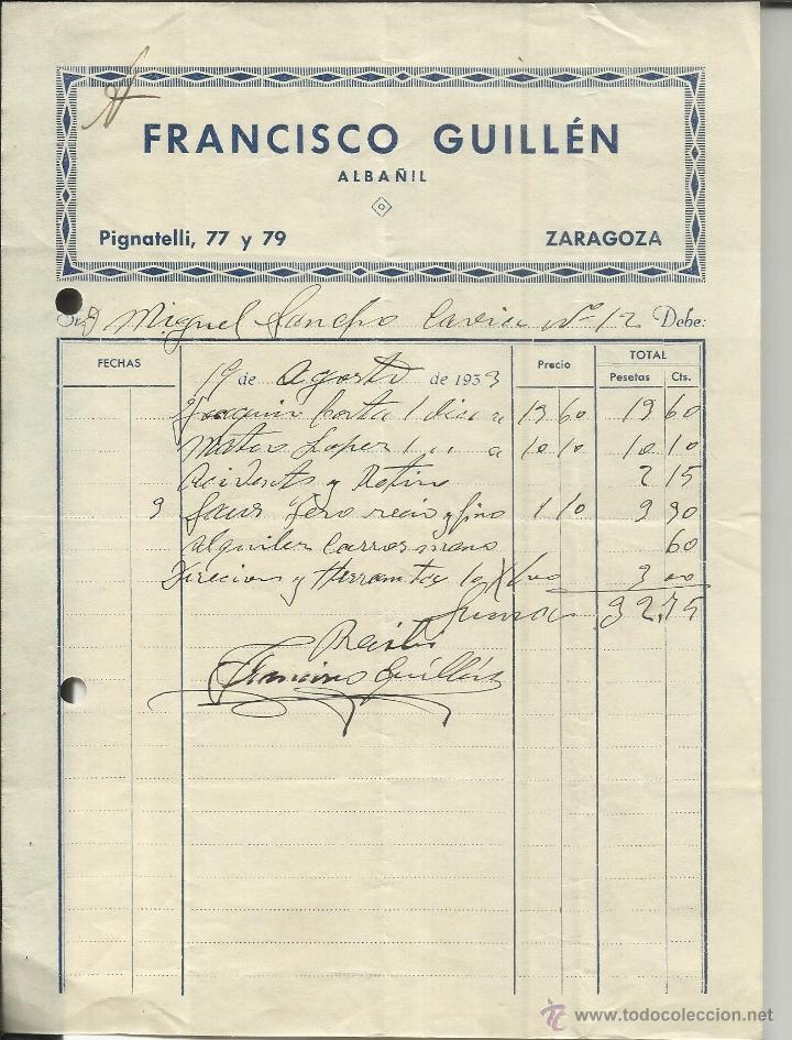 Alte Rechnungen: FACTURA DE FRANCISCO GUILL&Eacute;N. ALBA&Ntilde;IL. ZARAGOZA. 1933