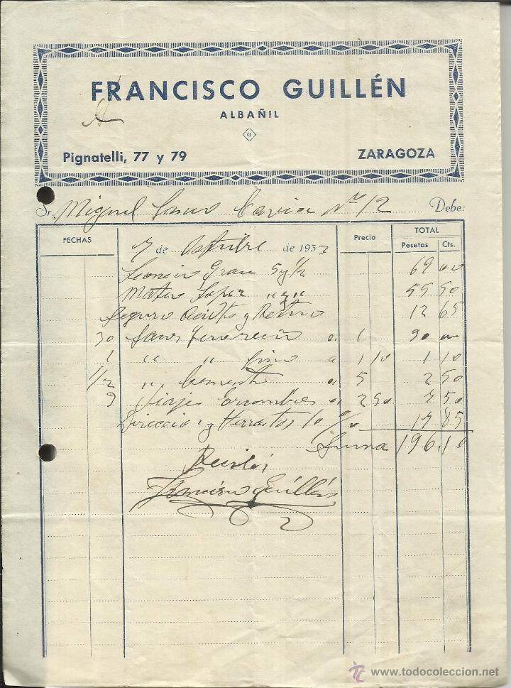 Alte Rechnungen: FACTURA DE FRANCISCO GUILL&Eacute;N. ALBA&Ntilde;IL. ZARAGOZA. 1933