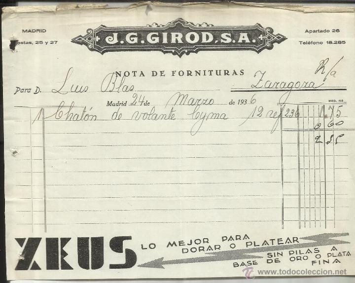 Alte Rechnungen: FACTURA DE J.G. GIROD, S.A. ZEUS. MADRID. 1936
