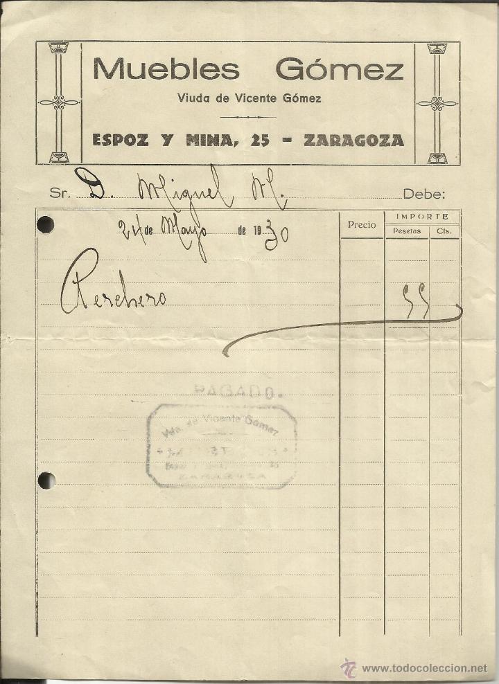 Old Invoices: FACTURA DE MUEBLES G&Oacute;MEZ. ZARAGOZA. 1930