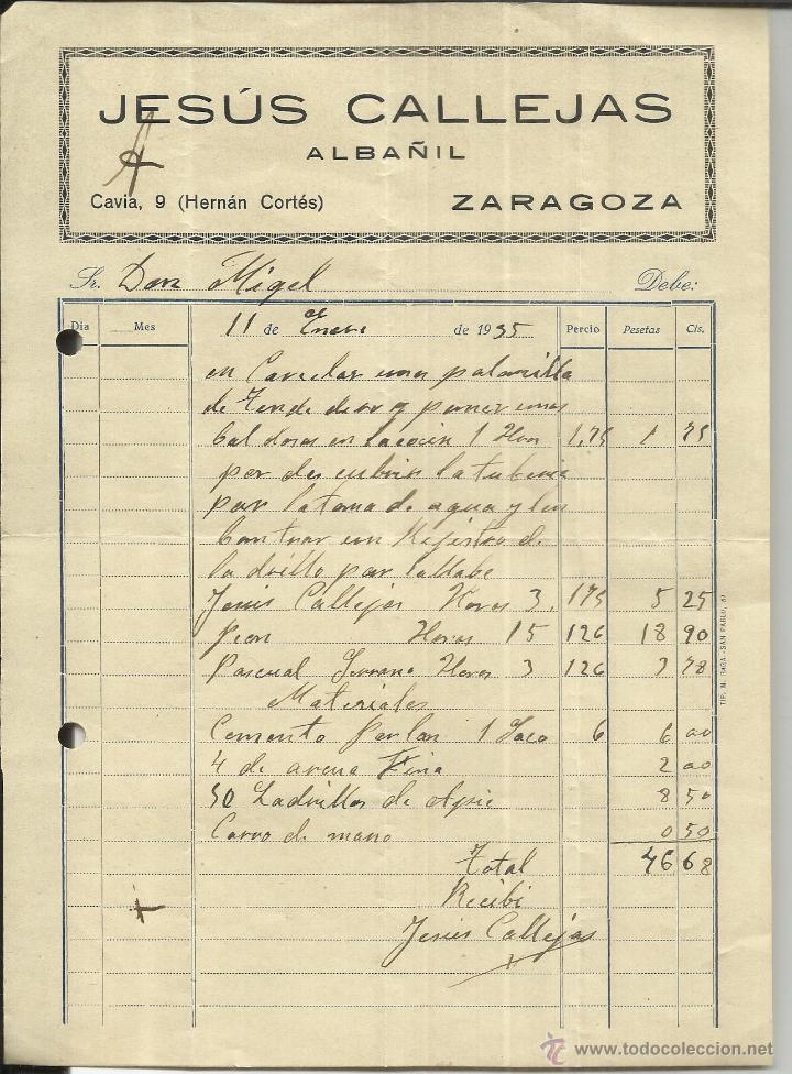 Old Invoices: FACTURA DE JES&Uacute;S CALLEJAS. ALBA&Ntilde;IL. ZARAGOZA. 1935
