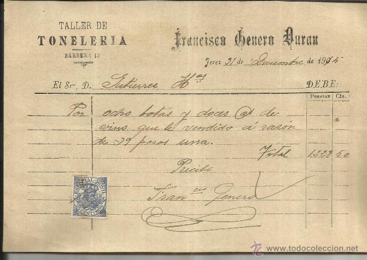Old Invoices: FACTURA DE FRANCISCO GENERO DUR&Aacute;N. TALLER DE TONELER&Iacute;A. JEREZ DE LA FRONTERA. C&Aacute;DIZ. 1915