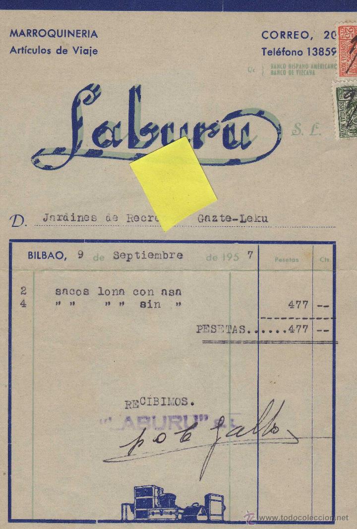 Facturas antiguas: factura marroquineria viajes laburu bilbao vizcaya euskadi maletas sacos bolsos turismo