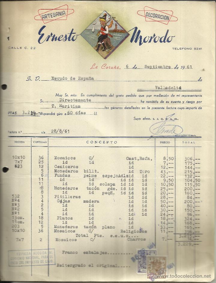 Alte Rechnungen: FACTURA DE ERNESTO MORODO. ARTESANIA. DECORACI&Oacute;N. LA CORU&Ntilde;A. 1961