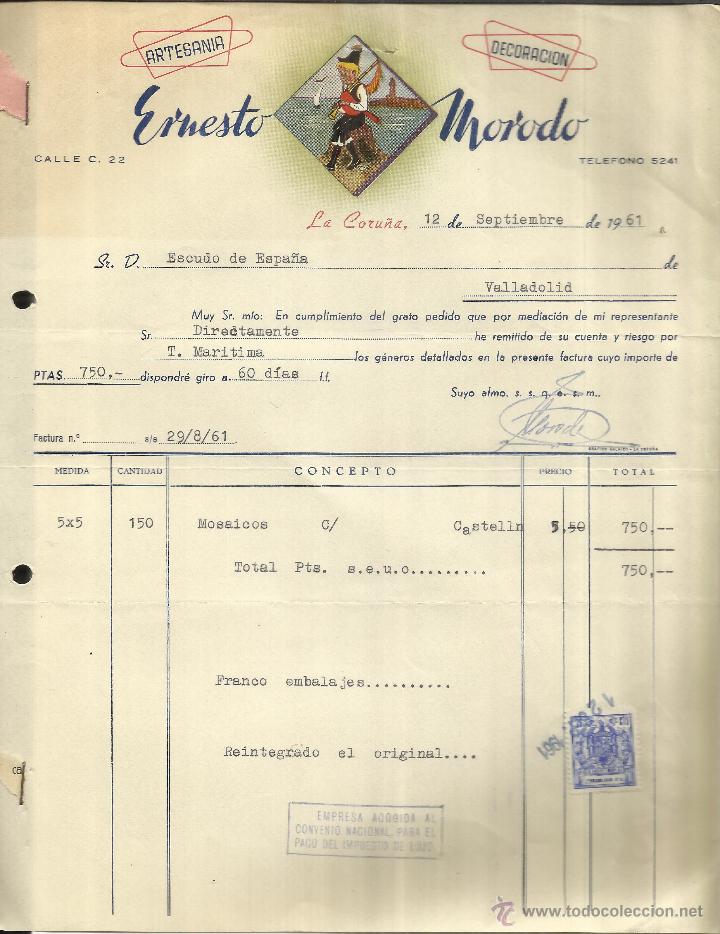 Alte Rechnungen: FACTURA DE ERNESTO MORODO. ARTESANIA. DECORACI&Oacute;N. LA CORU&Ntilde;A. 1961