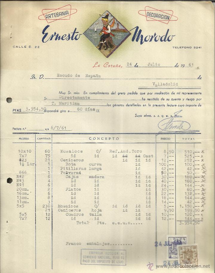 Alte Rechnungen: FACTURA DE ERNESTO MORODO. ARTESANIA. DECORACI&Oacute;N. LA CORU&Ntilde;A. 1961