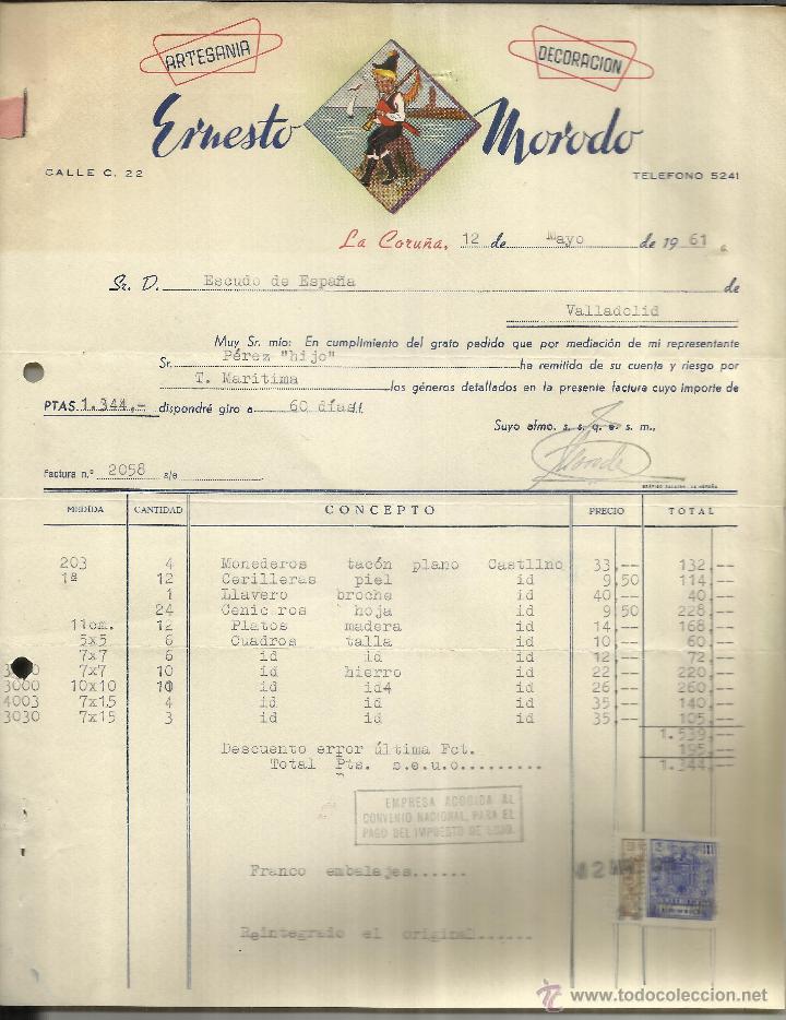 Alte Rechnungen: FACTURA DE ERNESTO MORODO. ARTESANIA. DECORACI&Oacute;N. LA CORU&Ntilde;A. 1961