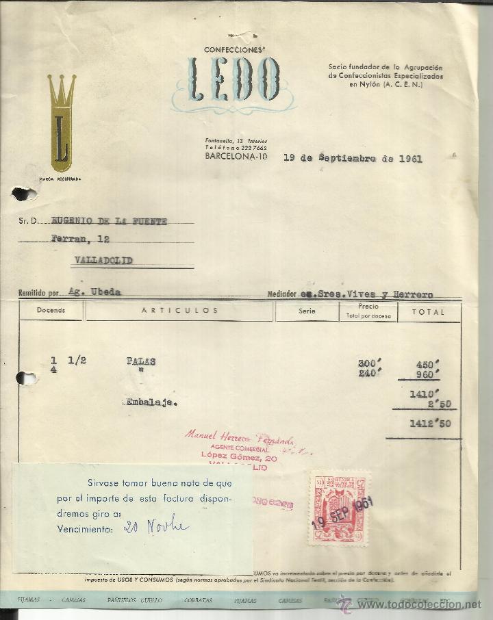 Alte Rechnungen: FACTURA DE CONFECCIONES LEDO. BARCELONA. 1961