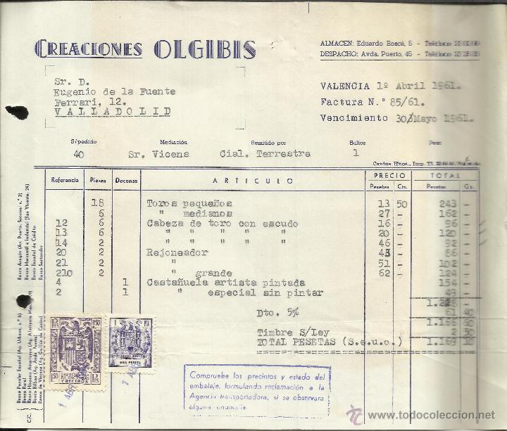 Alte Rechnungen: FACTURA DE CREACIONES OLGIBIS. VALENCIA. 1961
