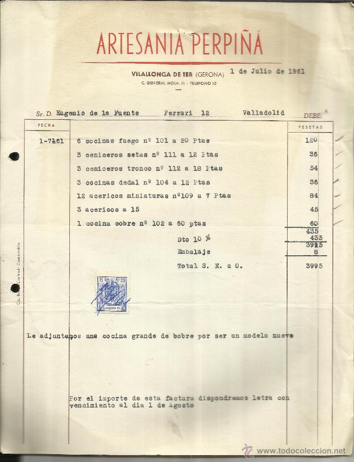 Alte Rechnungen: FACTURA DE ARTESAN&Iacute;A PERPI&Ntilde;A. GERONA. 1961