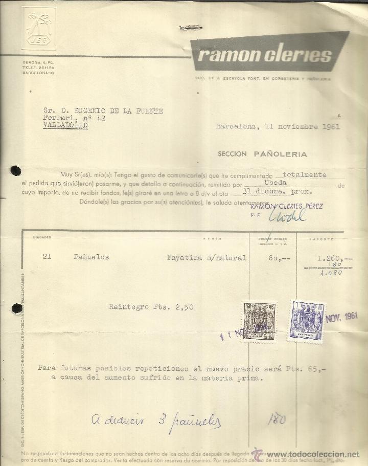 Alte Rechnungen: FACTURA DE RAM&Oacute;N CLERIES. BARCELONA. 1961