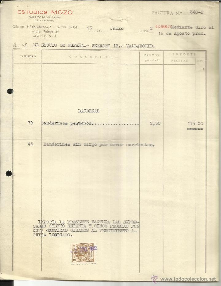 Alte Rechnungen: FACTURAS DE ESTUDIOS MOZO. TRABAJOS EN SERIOGRAF&Iacute;A. MADRID. 1962