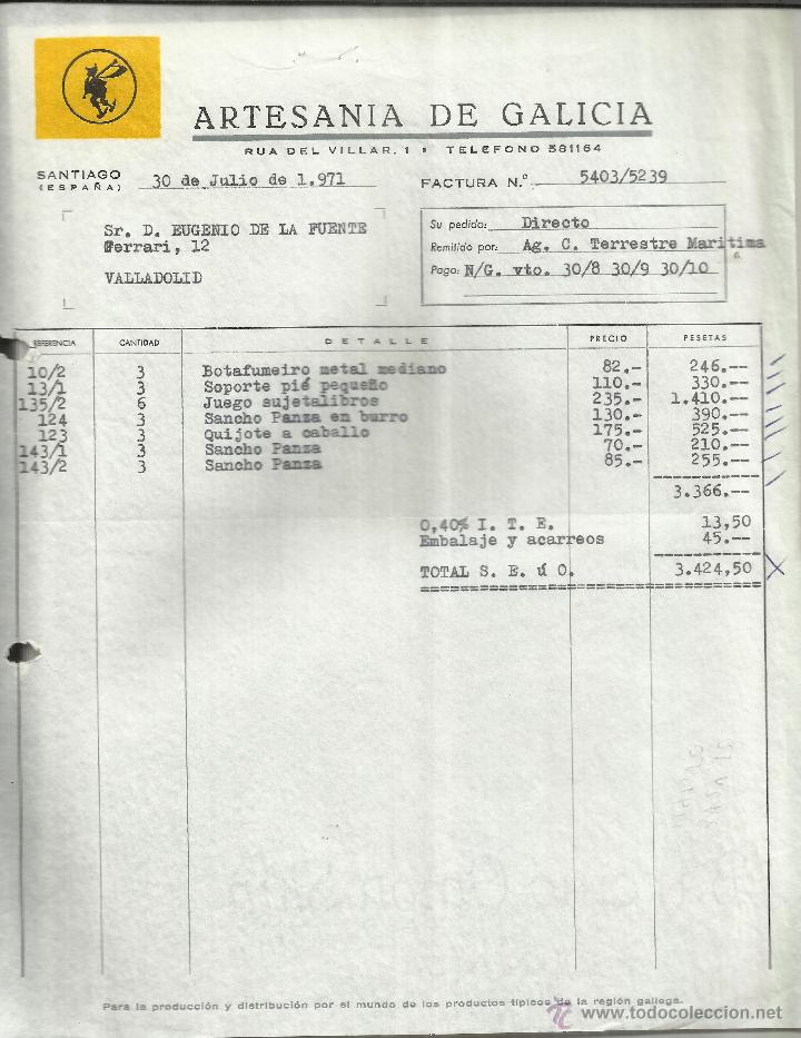 Alte Rechnungen: FACTURA DE ARTESAN&Iacute;A DE GALICIA. SANTIAGO DE COMPOSTELA. 1971
