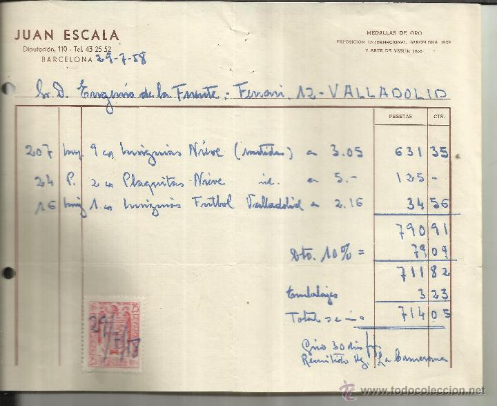 Alte Rechnungen: FACTURA DE JUAN ESCALA. BARCELONA. 1958