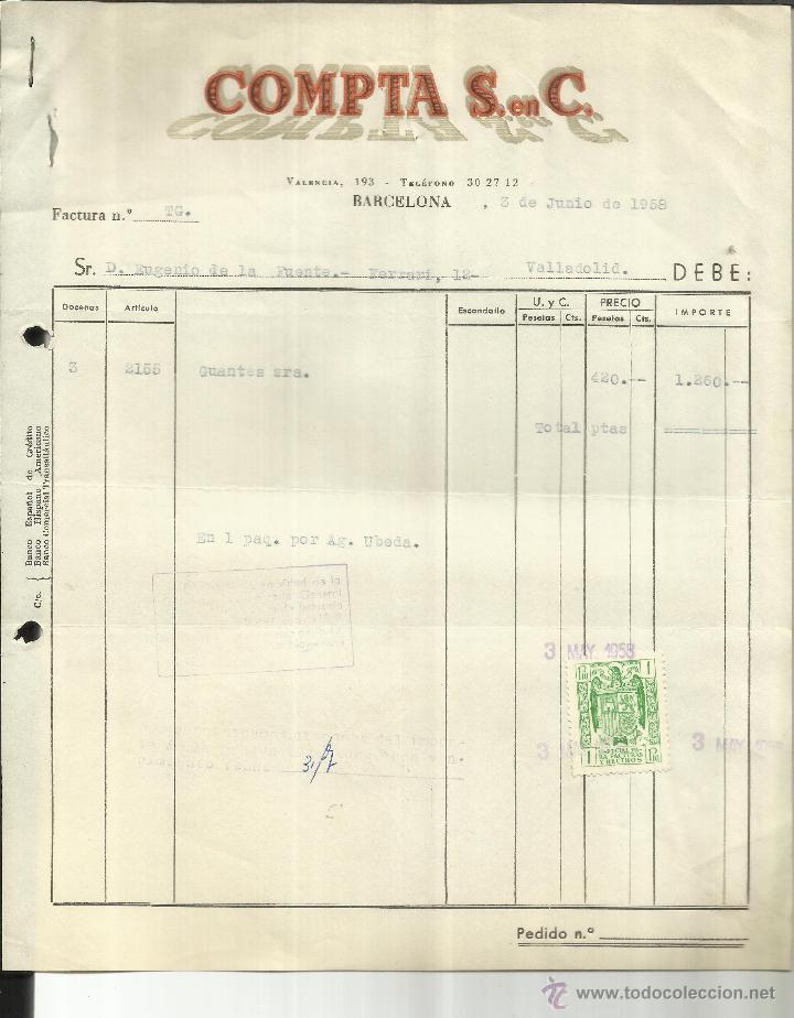 Alte Rechnungen: FACTURA DE COMPTA S. EN C. BARCELONA. 1958