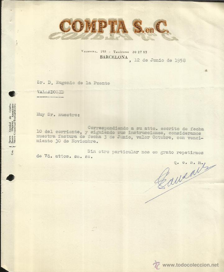 Alte Rechnungen: FACTURA DE COMPTA S. EN C. BARCELONA. 1958