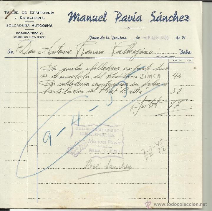 Factures anciennes: FACTURA DE MANUEL PAV&Iacute;A S&Aacute;NCHEZ. TALLER DE CHAPISTER&Iacute;A. JEREZ DE LA FRONTERA. C&Aacute;DIZ. 1955
