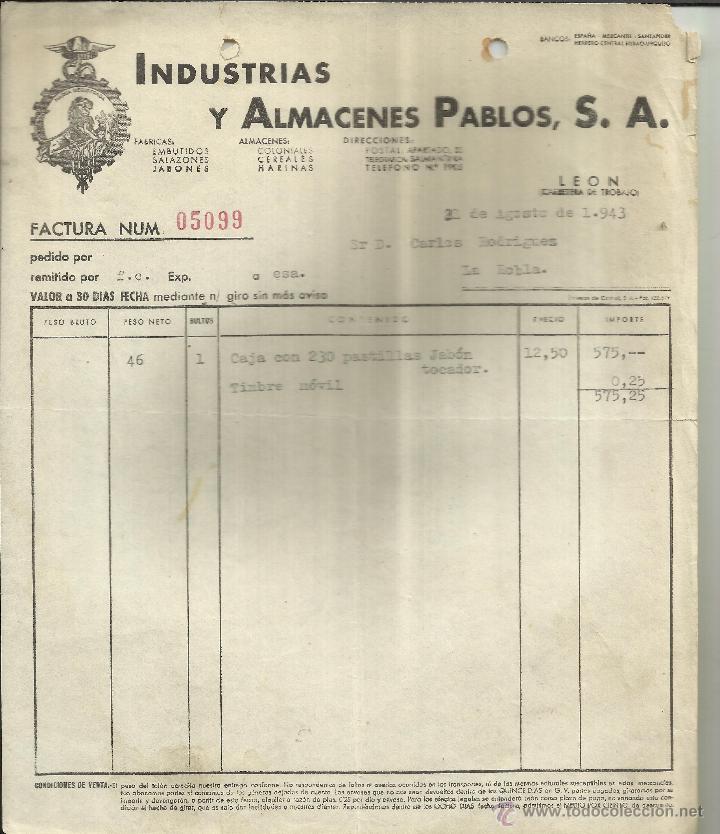 Old Invoices: FACTURA DE INDUSTRIAS Y ALMACENES PABLOS S.A. LE&Oacute;N. 1943