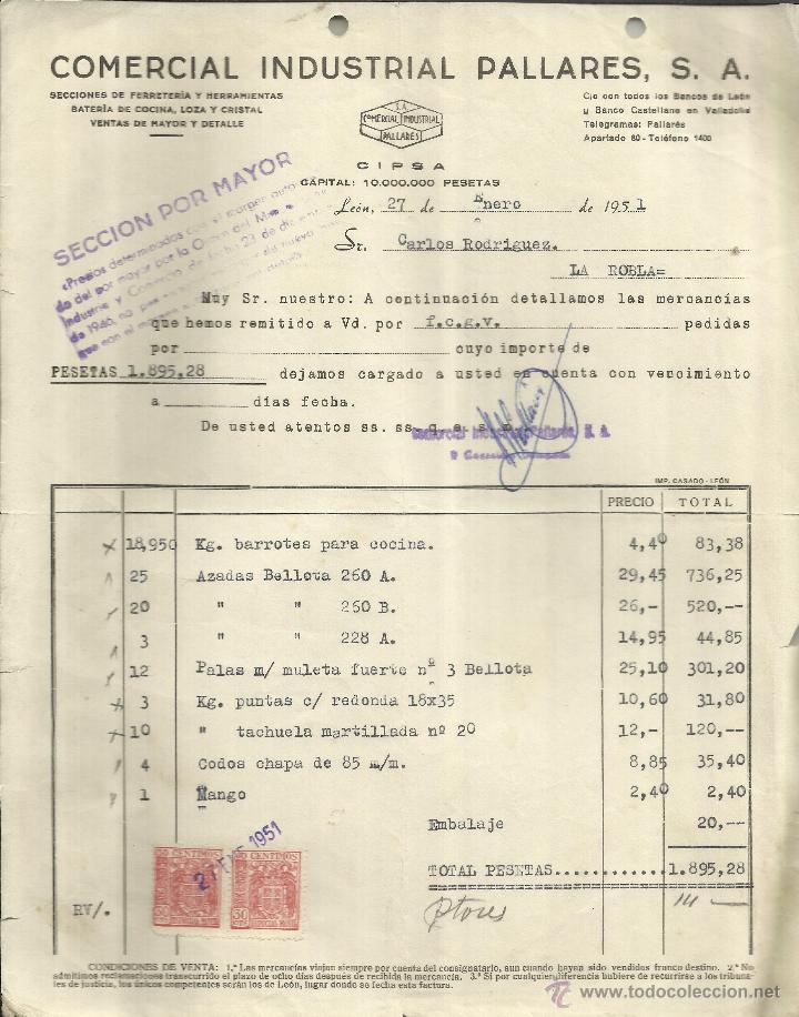 Old Invoices: FACTURA DE COMERCIAL INDUSTRIAL PALLARES S.A. CIPSA. FERRETER&Iacute;A Y HERRAMIENTAS. LE&Oacute;N. 1951
