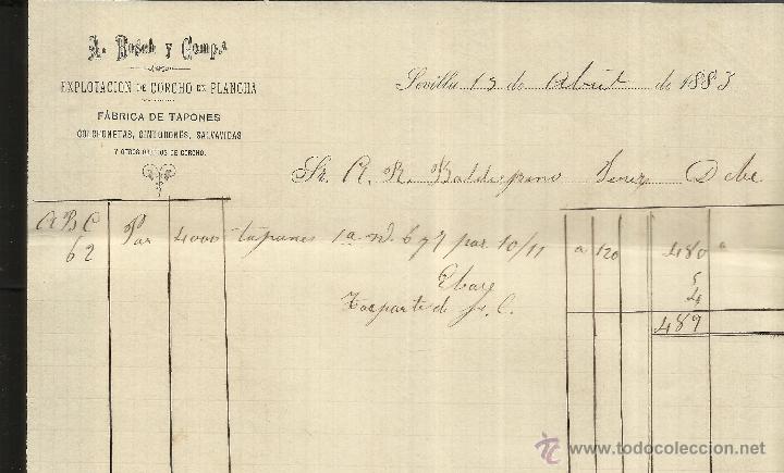 Alte Rechnungen: FACTURA DE A. BOSH Y C&ordf;. EXPLOTACI&Oacute;N DE CORCHO EN PLANCHA. SEVILLA. 1883
