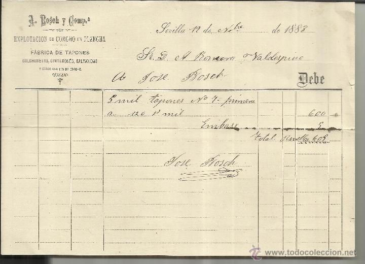 Alte Rechnungen: FACTURA DE A. BOSH Y C&ordf;. EXPLOTACI&Oacute;N DE CORCHO EN PLANCHA. SEVILLA. 1883