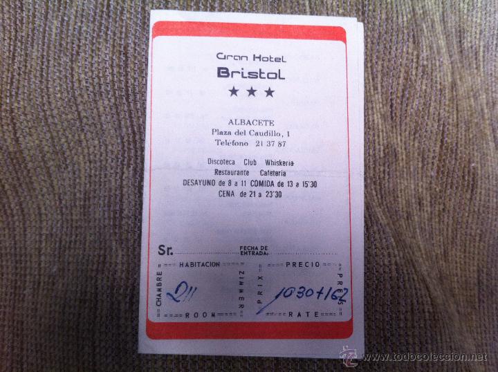 Faturas antigas: FACTURA HOTEL BRISTOL - ALBACETE - A&Ntilde;OS 70