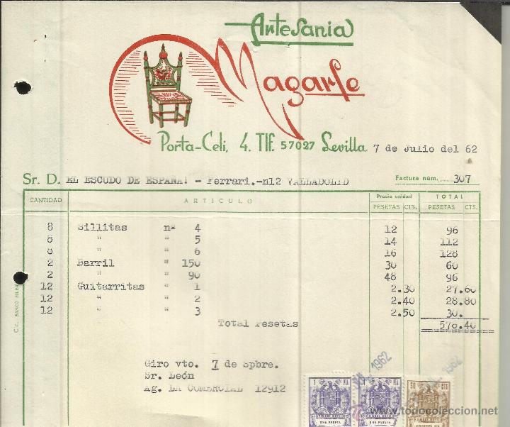 Old Invoices: FACTURA DE ARTESAN&Iacute;A MAGARFE. SEVILLA. 1962