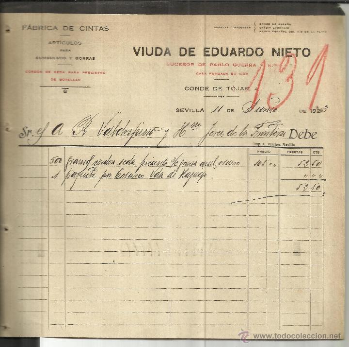 Old Invoices: FACTURA DE VIUDA DE EDUARDO NIETO. SUCESOR DE PABLO GUERRA. SEVILLA. 1923