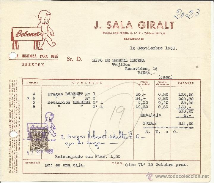Factures anciennes: FACTURA DE J. SALA GIRALT. BEBENET. BARCELONA. 1963