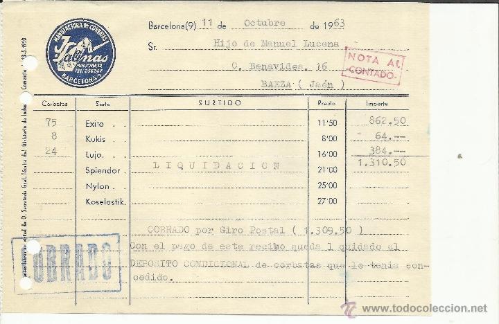 Factures anciennes: FACTURA DE SALINAS. MANUFACTURA DE CORBATAS. BARCELONA. 1963